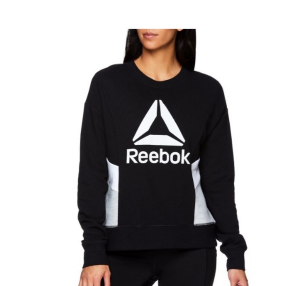 Reebok • Women's Black & White Color Block Logo Crew Sweatshirt, Medium